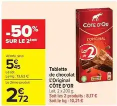 Carrefour Drive Côte d'or - tablette de chocolat l'original offre