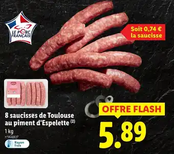 Lidl 8 saucisses de toulouse au piment d'espelette offre
