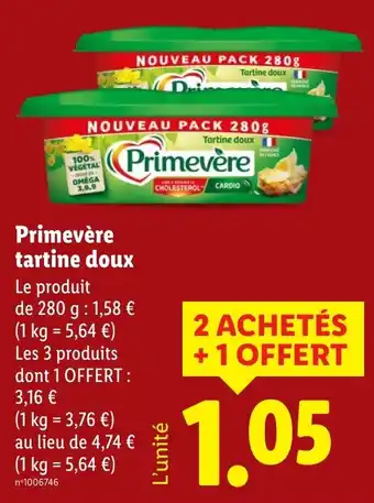 Lidl Primevère tartine doux offre