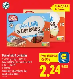 Lidl Barre lait & céréales offre