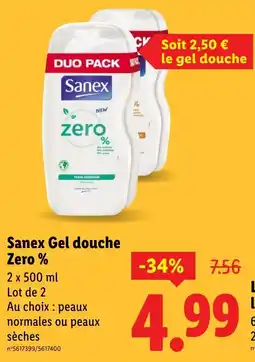 Lidl Sanex gel douche zero % offre