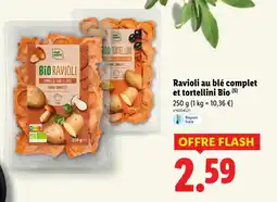 Lidl Ravioli au blé complet et tortellini bio offre