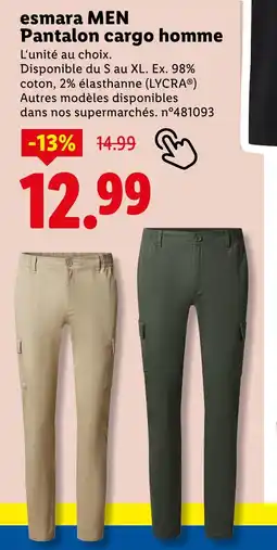 Lidl Esmara men pantalon cargo homme offre
