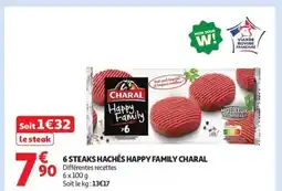 Auchan Supermarché CHARAL 6 steaks hachés happy family offre