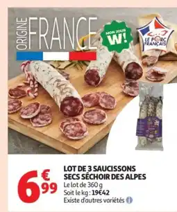 Auchan Supermarché Lot de 3 saucissons secs séchoir des alpes offre