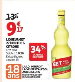 Auchan Supermarché Liqueur get 27 menthe & citrons offre