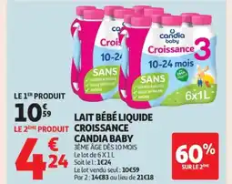 Auchan Supermarché CANDIA BABY Lait bébé liquide croissance offre
