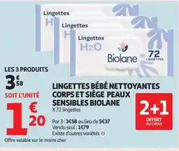 Auchan Supermarché BIOLANE Lingettes bébé nettoyantes corps et siège peaux sensibles offre