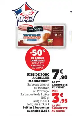 Super U MADRANGE Ribs de porc a griller offre