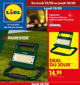 Lidl PARKSIDE Projecteur LED avec batterie externe Powerbank offre