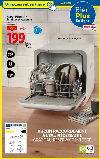 Lidl SILVERCREST Mini lave-vaisselle offre