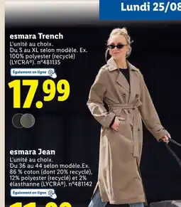 Lidl ESMARA Trench offre