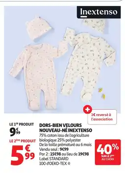 Auchan INEXTENSO Dors-bien velours nouveau-né offre