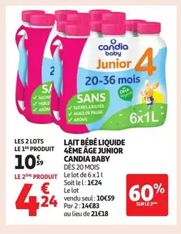 Auchan CANDIA BABY Lait bébé liquide 4ème âge junior offre