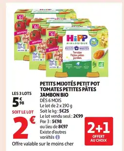 Auchan Petits mijotés petit pot tomates petites pâtes jambon bio offre