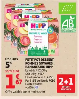 Auchan HIPP Petit pot dessert pommes goyaves bananes bio offre
