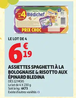 Auchan BLEDINA Assiettes spaghetti à la bolognaise & risotto aux épinard offre