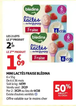 Auchan BLÉDINA Mini lactés fraise offre