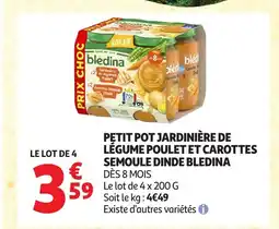 Auchan BLEDINA Petit pot jardinière de légume poulet et carottes semoule dinde offre