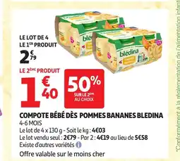 Auchan BLEDINA Compote bébé dès pommes bananes offre