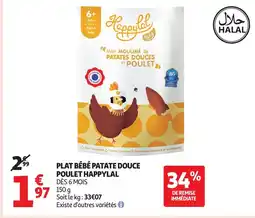 Auchan HAPPYLAL Plat bébé patate douce poulet offre