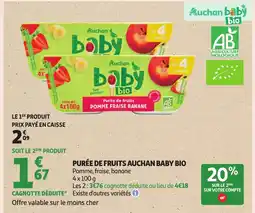 Auchan AUCHAN BABY BIO Purée de fruits offre