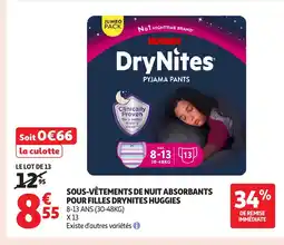 Auchan HUGGIES Sous-vêtements de nuit absorbants pour filles drynites offre