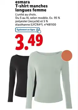 Lidl Esmara t-shirt manches longues femme offre