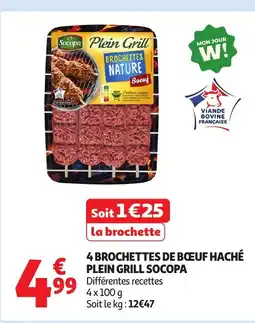 Auchan SOCOPA 4 brochettes de boeuf haché plein grill offre