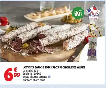 Auchan Lot de 3 saucissons secs séchoir des alpes offre