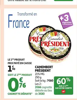 Auchan PRÉSIDENT Camembert offre
