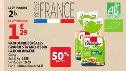 Auchan LA BOULANGÈRE Pain de mie céréales grandes tranches bio offre