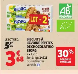 Auchan BJORG Biscuits à l'avoine pépites de chocolat bio offre