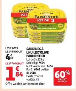 Auchan PARMENTIER Sardines à l'huile d'olive offre