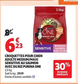 Auchan PURINA ONE Croquettes pour chien adulte medium/maxi sensitive au saumon avec du riz offre