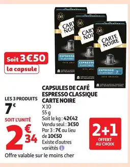 Auchan CARTE NOIRE Capsules de café espresso classique offre