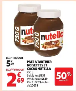 Auchan NUTELLA Pâte à tartiner noisettes et cacao offre