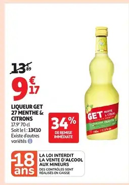 Auchan LIQUEUR GET 27 Menthe & citrons offre