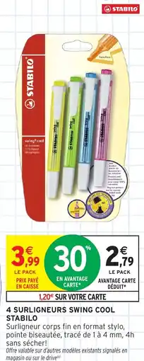 Intermarché Hyper 4 surligneurs swing cool stabilo offre