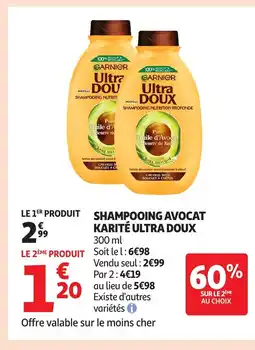Auchan ULTRA DOUX Shampooing avocat karité offre