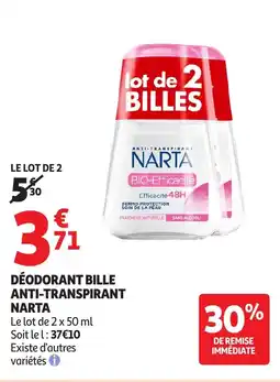 Auchan NARTA Déodorant bille anti-transpirant offre