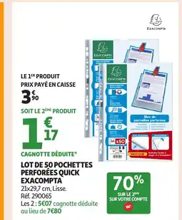 Auchan EXACOMPTA Lot de 50 pochettes perforées quick offre