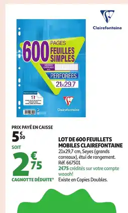 Auchan CLAIREFONTAINE Lot de 600 feuillets mobiles offre