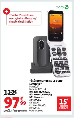 Auchan Téléphone mobile 4g doro l20 noir offre