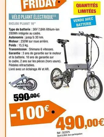 Autobacs Vélo Pliant électrique offre