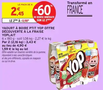 Intermarché Hyper Yaourt à boire ptit yop offre découverte à la fraise yoplait offre
