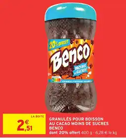 Intermarché Hyper Granulés pour boisson au cacao moins de sucres benco offre