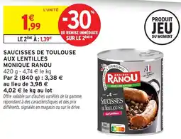Intermarché Hyper Saucisses de toulouse aux lentilles monique ranou offre