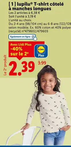 Lidl LUPILU T-shirt côtelé à manches longues offre