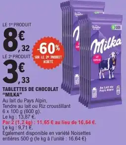 E.Leclerc Express MILKA Tablettes de chocolat offre